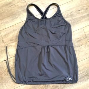 L.L. Bean Tankini tank top dark gray size Medium cross back shelf bra EUC